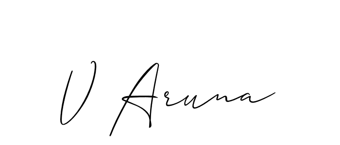 Also we have V Aruna name is the best signature style. Create professional handwritten signature collection using Allison_Script autograph style. V Aruna signature style 2 images and pictures png