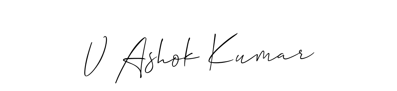 if you are searching for the best signature style for your name V Ashok Kumar. so please give up your signature search. here we have designed multiple signature styles  using Allison_Script. V Ashok Kumar signature style 2 images and pictures png