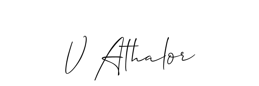 Also You can easily find your signature by using the search form. We will create V Athalor name handwritten signature images for you free of cost using Allison_Script sign style. V Athalor signature style 2 images and pictures png