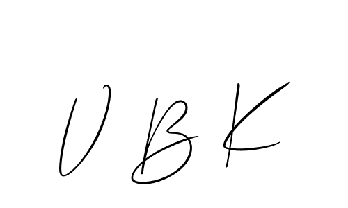The best way (Allison_Script) to make a short signature is to pick only two or three words in your name. The name V B K include a total of six letters. For converting this name. V B K signature style 2 images and pictures png