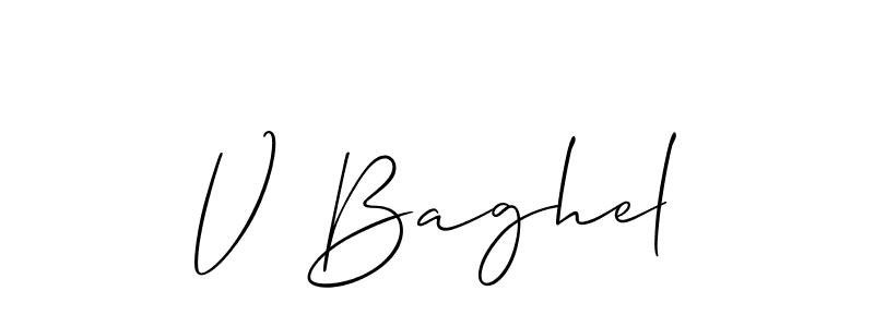 Also You can easily find your signature by using the search form. We will create V Baghel name handwritten signature images for you free of cost using Allison_Script sign style. V Baghel signature style 2 images and pictures png