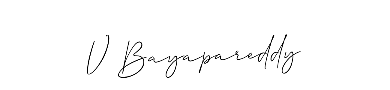 Similarly Allison_Script is the best handwritten signature design. Signature creator online .You can use it as an online autograph creator for name V Bayapareddy. V Bayapareddy signature style 2 images and pictures png