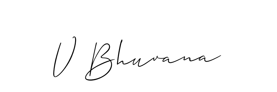 The best way (Allison_Script) to make a short signature is to pick only two or three words in your name. The name V Bhuvana include a total of six letters. For converting this name. V Bhuvana signature style 2 images and pictures png