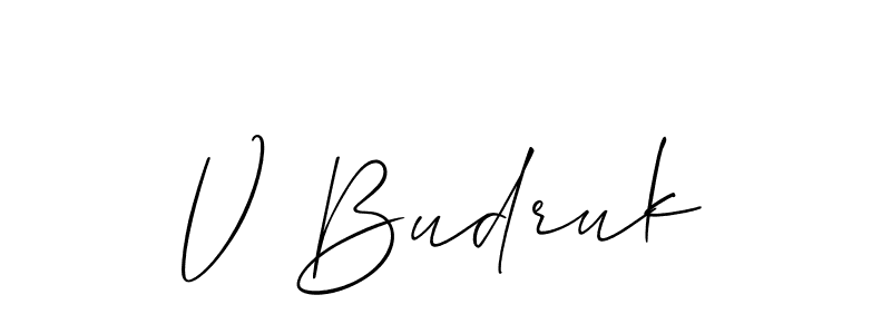 You should practise on your own different ways (Allison_Script) to write your name (V Budruk) in signature. don't let someone else do it for you. V Budruk signature style 2 images and pictures png
