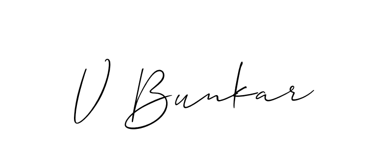 Also You can easily find your signature by using the search form. We will create V Bunkar name handwritten signature images for you free of cost using Allison_Script sign style. V Bunkar signature style 2 images and pictures png