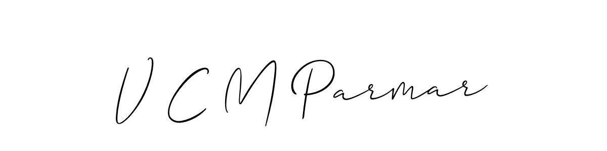 if you are searching for the best signature style for your name V C M Parmar. so please give up your signature search. here we have designed multiple signature styles  using Allison_Script. V C M Parmar signature style 2 images and pictures png