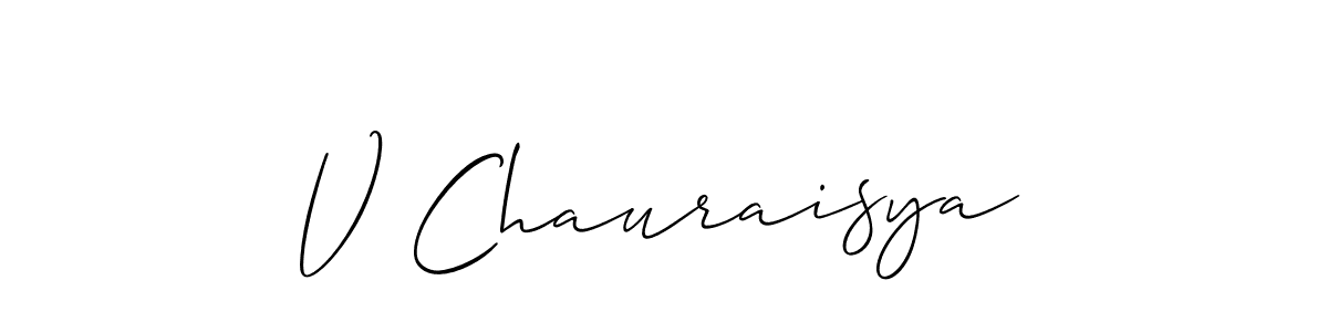 Make a short V Chauraisya signature style. Manage your documents anywhere anytime using Allison_Script. Create and add eSignatures, submit forms, share and send files easily. V Chauraisya signature style 2 images and pictures png