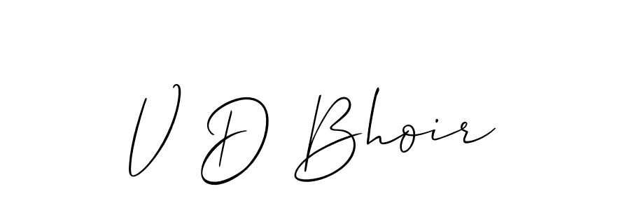 The best way (Allison_Script) to make a short signature is to pick only two or three words in your name. The name V D Bhoir include a total of six letters. For converting this name. V D Bhoir signature style 2 images and pictures png