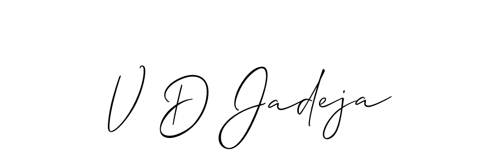 The best way (Allison_Script) to make a short signature is to pick only two or three words in your name. The name V D Jadeja include a total of six letters. For converting this name. V D Jadeja signature style 2 images and pictures png