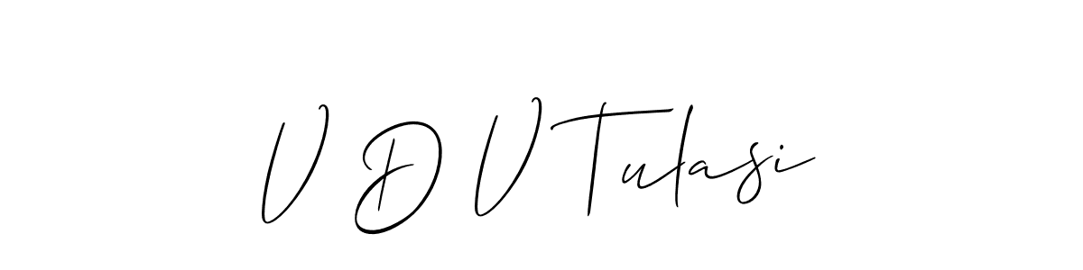 Use a signature maker to create a handwritten signature online. With this signature software, you can design (Allison_Script) your own signature for name V D V Tulasi. V D V Tulasi signature style 2 images and pictures png