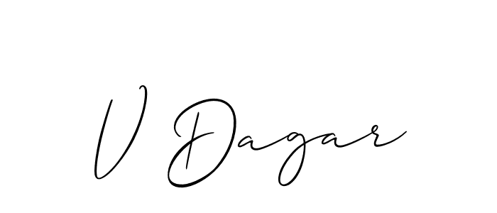 Make a short V Dagar signature style. Manage your documents anywhere anytime using Allison_Script. Create and add eSignatures, submit forms, share and send files easily. V Dagar signature style 2 images and pictures png