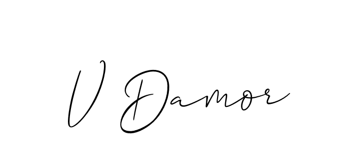 It looks lik you need a new signature style for name V Damor. Design unique handwritten (Allison_Script) signature with our free signature maker in just a few clicks. V Damor signature style 2 images and pictures png