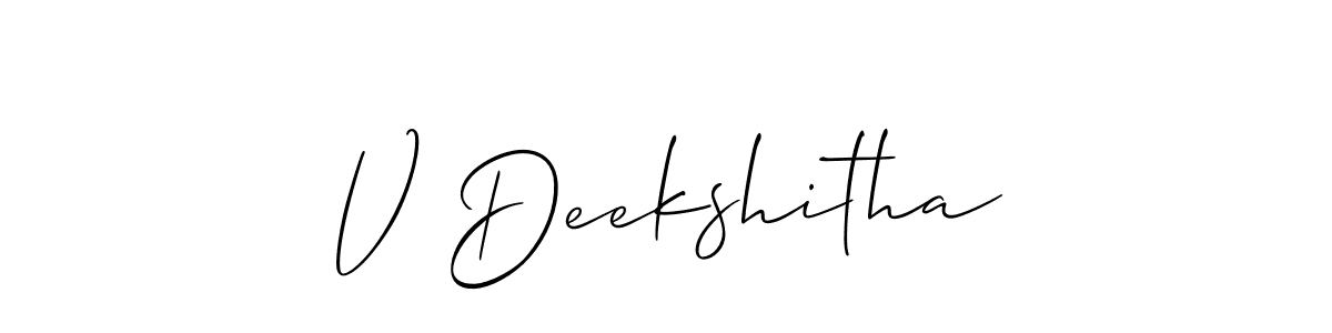 if you are searching for the best signature style for your name V Deekshitha. so please give up your signature search. here we have designed multiple signature styles  using Allison_Script. V Deekshitha signature style 2 images and pictures png