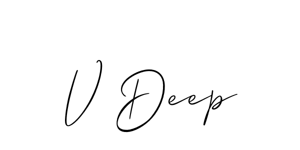 How to make V Deep signature? Allison_Script is a professional autograph style. Create handwritten signature for V Deep name. V Deep signature style 2 images and pictures png