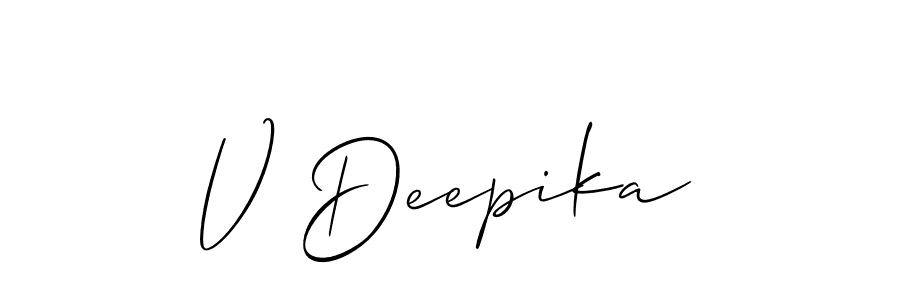 Allison_Script is a professional signature style that is perfect for those who want to add a touch of class to their signature. It is also a great choice for those who want to make their signature more unique. Get V Deepika name to fancy signature for free. V Deepika signature style 2 images and pictures png