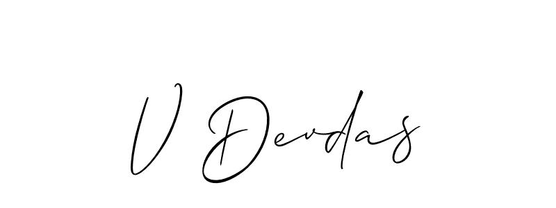 How to make V Devdas name signature. Use Allison_Script style for creating short signs online. This is the latest handwritten sign. V Devdas signature style 2 images and pictures png