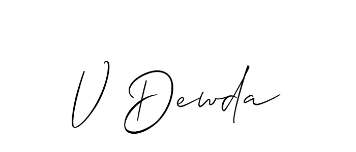 It looks lik you need a new signature style for name V Dewda. Design unique handwritten (Allison_Script) signature with our free signature maker in just a few clicks. V Dewda signature style 2 images and pictures png