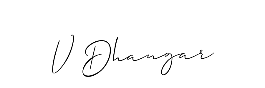 You can use this online signature creator to create a handwritten signature for the name V Dhangar. This is the best online autograph maker. V Dhangar signature style 2 images and pictures png
