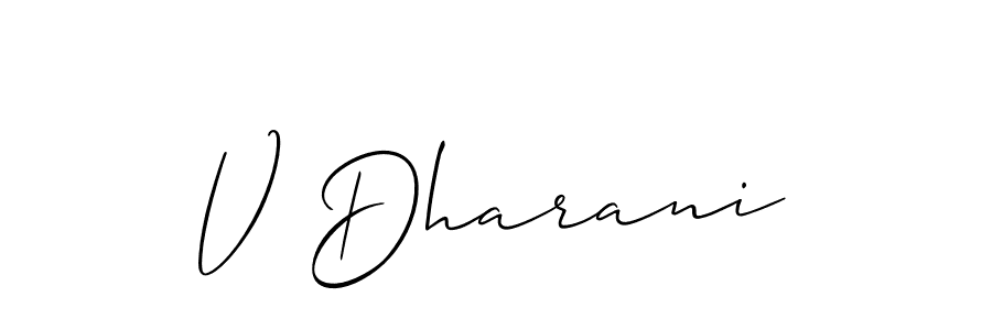 if you are searching for the best signature style for your name V Dharani. so please give up your signature search. here we have designed multiple signature styles  using Allison_Script. V Dharani signature style 2 images and pictures png