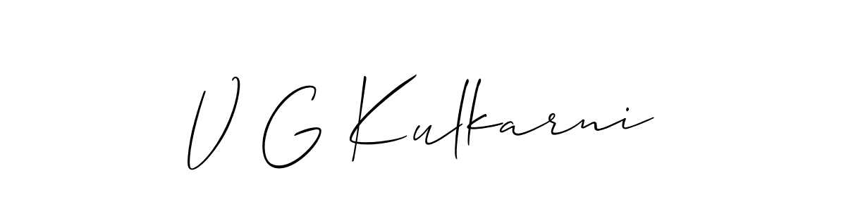 It looks lik you need a new signature style for name V G Kulkarni. Design unique handwritten (Allison_Script) signature with our free signature maker in just a few clicks. V G Kulkarni signature style 2 images and pictures png