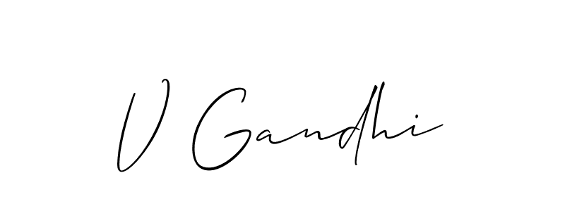 Also You can easily find your signature by using the search form. We will create V Gandhi name handwritten signature images for you free of cost using Allison_Script sign style. V Gandhi signature style 2 images and pictures png