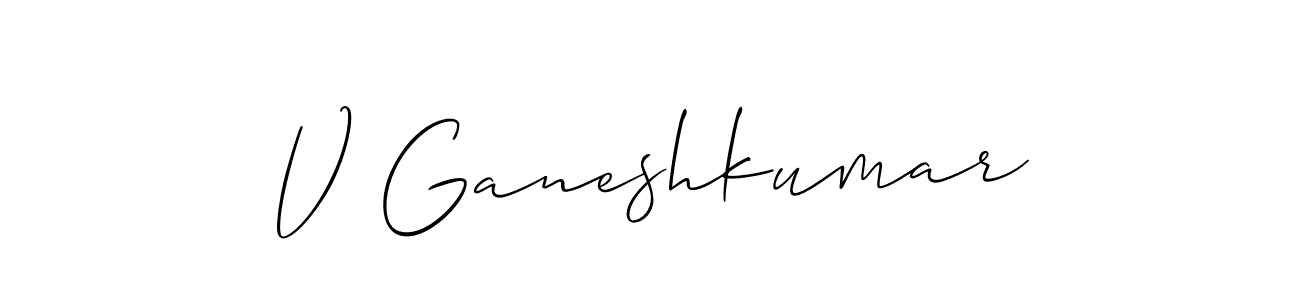 Also You can easily find your signature by using the search form. We will create V Ganeshkumar name handwritten signature images for you free of cost using Allison_Script sign style. V Ganeshkumar signature style 2 images and pictures png