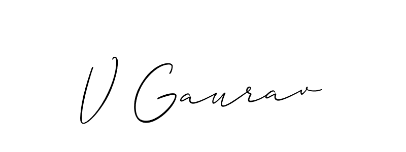 Use a signature maker to create a handwritten signature online. With this signature software, you can design (Allison_Script) your own signature for name V Gaurav. V Gaurav signature style 2 images and pictures png