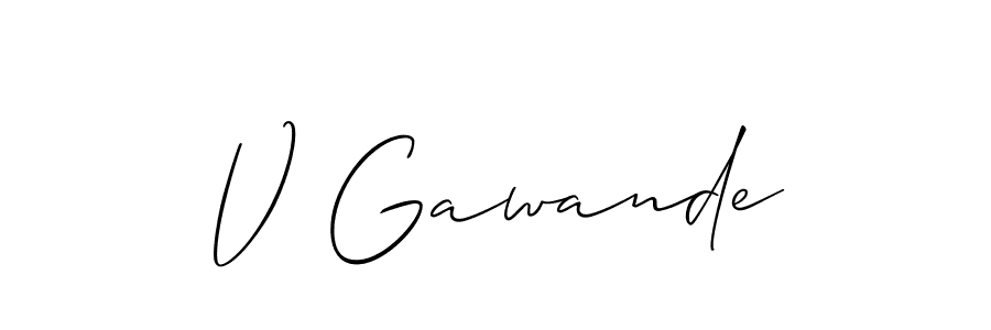 The best way (Allison_Script) to make a short signature is to pick only two or three words in your name. The name V Gawande include a total of six letters. For converting this name. V Gawande signature style 2 images and pictures png
