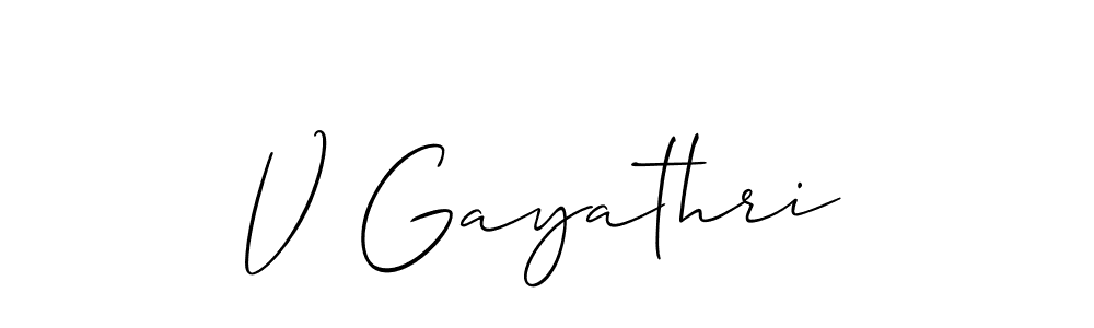 Also You can easily find your signature by using the search form. We will create V Gayathri name handwritten signature images for you free of cost using Allison_Script sign style. V Gayathri signature style 2 images and pictures png