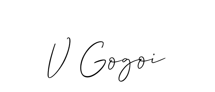 Use a signature maker to create a handwritten signature online. With this signature software, you can design (Allison_Script) your own signature for name V Gogoi. V Gogoi signature style 2 images and pictures png