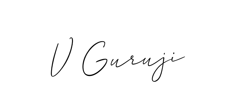 Allison_Script is a professional signature style that is perfect for those who want to add a touch of class to their signature. It is also a great choice for those who want to make their signature more unique. Get V Guruji name to fancy signature for free. V Guruji signature style 2 images and pictures png