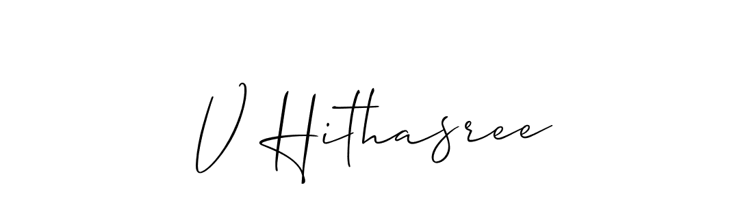 V Hithasree stylish signature style. Best Handwritten Sign (Allison_Script) for my name. Handwritten Signature Collection Ideas for my name V Hithasree. V Hithasree signature style 2 images and pictures png