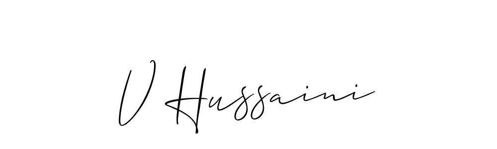 if you are searching for the best signature style for your name V Hussaini. so please give up your signature search. here we have designed multiple signature styles  using Allison_Script. V Hussaini signature style 2 images and pictures png