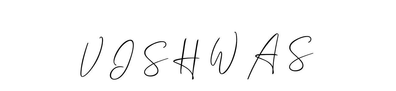 The best way (Allison_Script) to make a short signature is to pick only two or three words in your name. The name V I S H W A S include a total of six letters. For converting this name. V I S H W A S signature style 2 images and pictures png