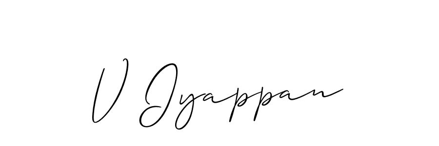 How to make V Iyappan name signature. Use Allison_Script style for creating short signs online. This is the latest handwritten sign. V Iyappan signature style 2 images and pictures png