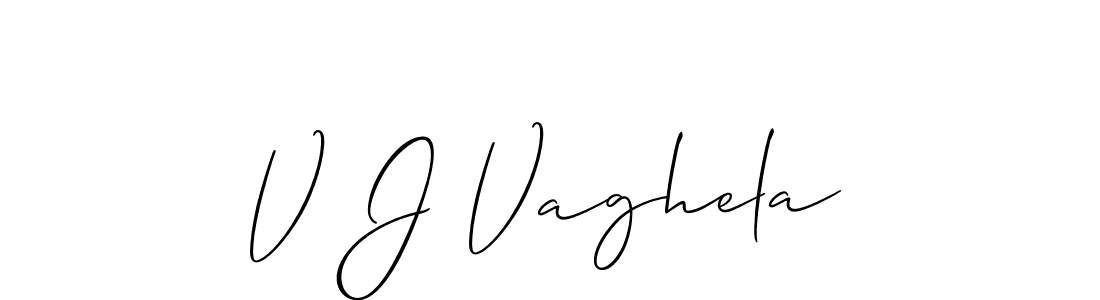 The best way (Allison_Script) to make a short signature is to pick only two or three words in your name. The name V J Vaghela include a total of six letters. For converting this name. V J Vaghela signature style 2 images and pictures png