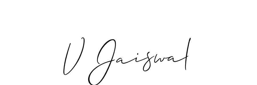 Also You can easily find your signature by using the search form. We will create V Jaiswal name handwritten signature images for you free of cost using Allison_Script sign style. V Jaiswal signature style 2 images and pictures png