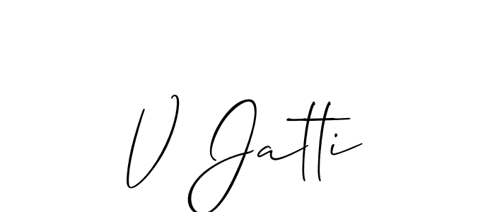 Use a signature maker to create a handwritten signature online. With this signature software, you can design (Allison_Script) your own signature for name V Jatti. V Jatti signature style 2 images and pictures png