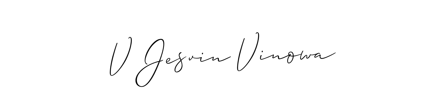 How to make V Jesvin Vinowa name signature. Use Allison_Script style for creating short signs online. This is the latest handwritten sign. V Jesvin Vinowa signature style 2 images and pictures png