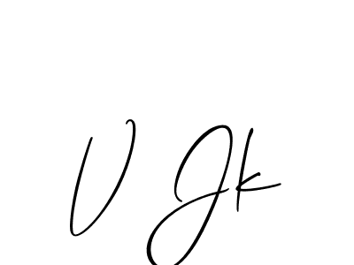 The best way (Allison_Script) to make a short signature is to pick only two or three words in your name. The name V Jk include a total of six letters. For converting this name. V Jk signature style 2 images and pictures png