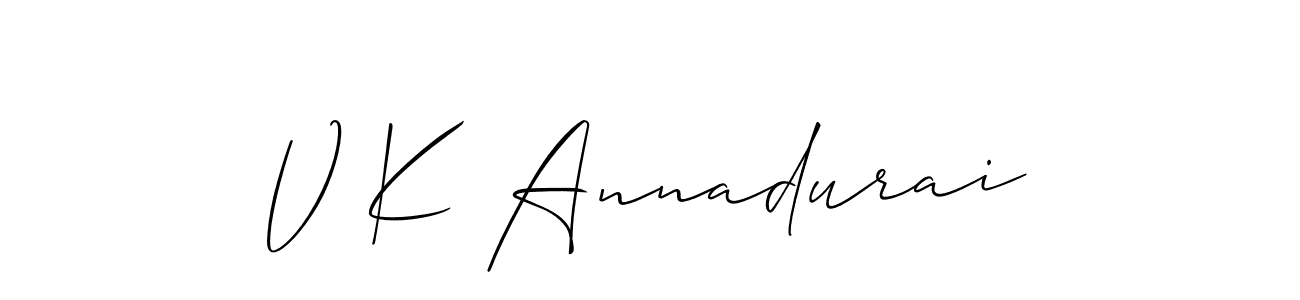 if you are searching for the best signature style for your name V K Annadurai. so please give up your signature search. here we have designed multiple signature styles  using Allison_Script. V K Annadurai signature style 2 images and pictures png