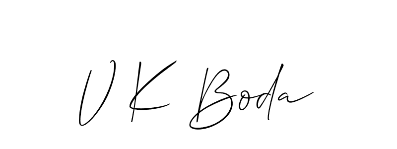 Make a short V K Boda signature style. Manage your documents anywhere anytime using Allison_Script. Create and add eSignatures, submit forms, share and send files easily. V K Boda signature style 2 images and pictures png