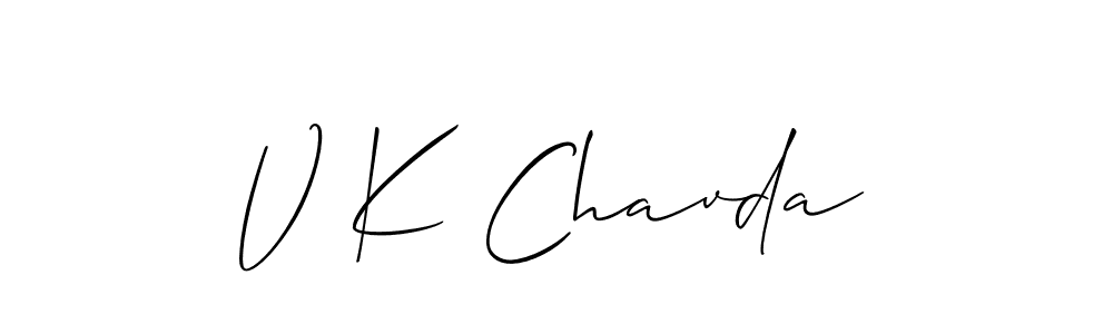 Use a signature maker to create a handwritten signature online. With this signature software, you can design (Allison_Script) your own signature for name V K Chavda. V K Chavda signature style 2 images and pictures png