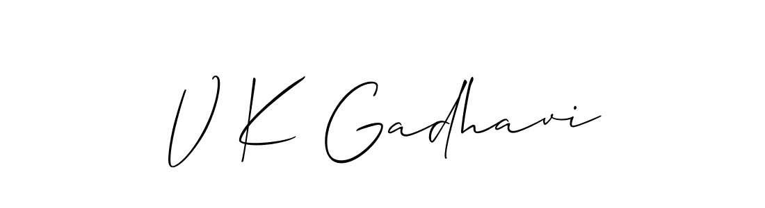 if you are searching for the best signature style for your name V K Gadhavi. so please give up your signature search. here we have designed multiple signature styles  using Allison_Script. V K Gadhavi signature style 2 images and pictures png