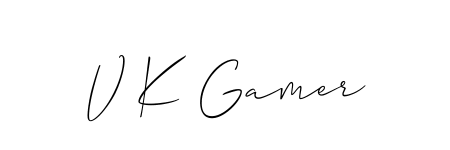 Make a beautiful signature design for name V K Gamer. With this signature (Allison_Script) style, you can create a handwritten signature for free. V K Gamer signature style 2 images and pictures png