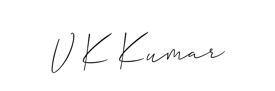 Also You can easily find your signature by using the search form. We will create V K Kumar name handwritten signature images for you free of cost using Allison_Script sign style. V K Kumar signature style 2 images and pictures png
