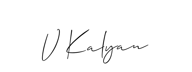 The best way (Allison_Script) to make a short signature is to pick only two or three words in your name. The name V Kalyan include a total of six letters. For converting this name. V Kalyan signature style 2 images and pictures png