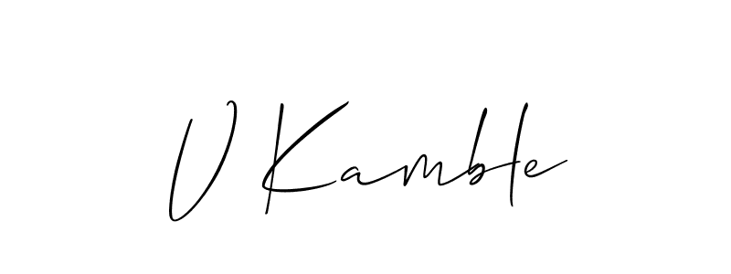 if you are searching for the best signature style for your name V Kamble. so please give up your signature search. here we have designed multiple signature styles  using Allison_Script. V Kamble signature style 2 images and pictures png