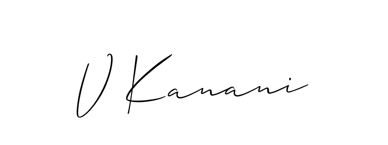 Allison_Script is a professional signature style that is perfect for those who want to add a touch of class to their signature. It is also a great choice for those who want to make their signature more unique. Get V Kanani name to fancy signature for free. V Kanani signature style 2 images and pictures png