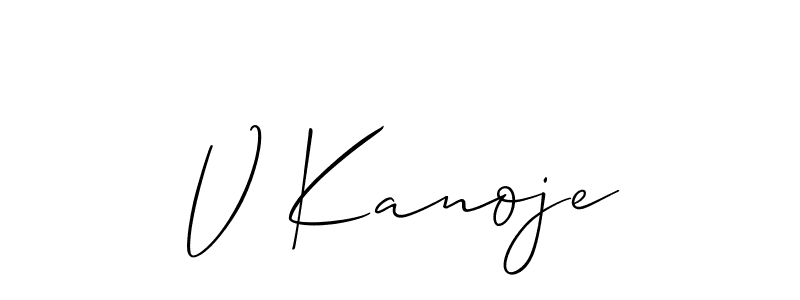 How to make V Kanoje name signature. Use Allison_Script style for creating short signs online. This is the latest handwritten sign. V Kanoje signature style 2 images and pictures png